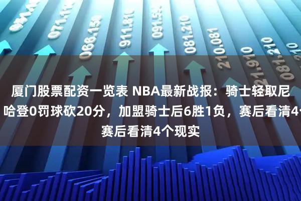 厦门股票配资一览表 NBA最新战报：骑士轻取尼克斯，哈登0罚球砍20分，加盟骑士后6胜1负，赛后看清4个现实